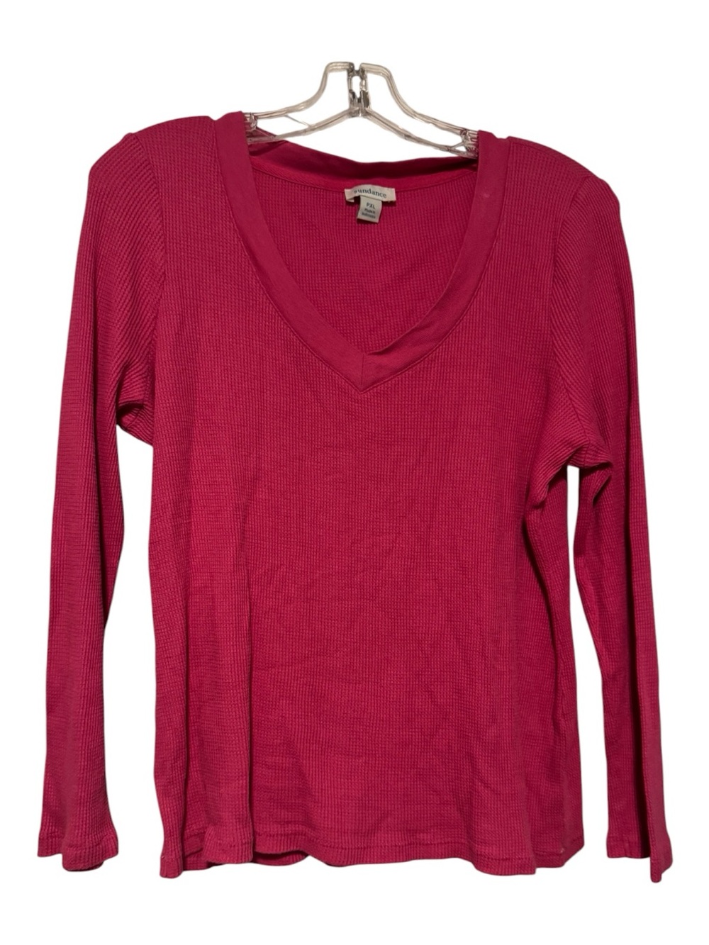 Sundance Catalog Pink Waffle Thermal V-Neck Long Sleeve Top Petite XL - Picture 2 of 4